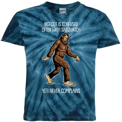 Funny Bigfoot Is Confused Often With Sasquatch Yeti Never Complains Kids Tie-Dye T-Shirt