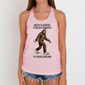 Funny Bigfoot Is Confused Often With Sasquatch Yeti Never Complains Women's Knotted Racerback Tank