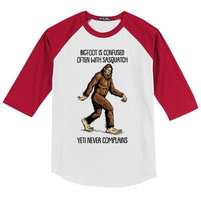 Funny Bigfoot Is Confused Often With Sasquatch Yeti Never Complains Kids Colorblock Raglan Jersey