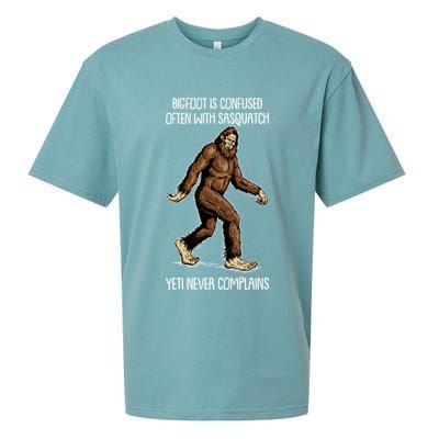 Funny Bigfoot Is Confused Often With Sasquatch Yeti Never Complains Sueded Cloud Jersey T-Shirt