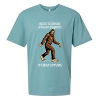 Funny Bigfoot Is Confused Often With Sasquatch Yeti Never Complains Sueded Cloud Jersey T-Shirt