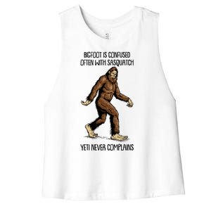 Funny Bigfoot Is Confused Often With Sasquatch Yeti Never Complains Women's Racerback Cropped Tank