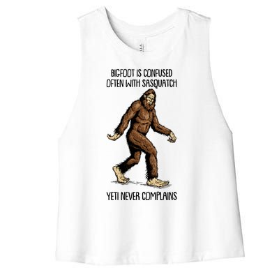 Funny Bigfoot Is Confused Often With Sasquatch Yeti Never Complains Women's Racerback Cropped Tank