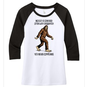 Funny Bigfoot Is Confused Often With Sasquatch Yeti Never Complains Women's Tri-Blend 3/4-Sleeve Raglan Shirt