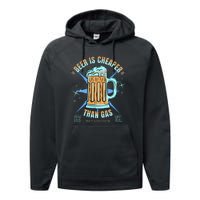 Funny Beer Is Cheaper Than Gas Anti Joe Biden Republican Performance Fleece Hoodie