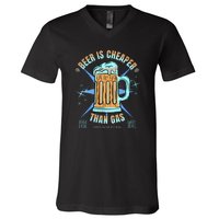 Funny Beer Is Cheaper Than Gas Anti Joe Biden Republican V-Neck T-Shirt