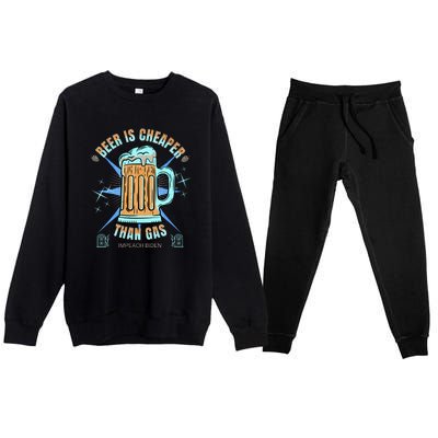 Funny Beer Is Cheaper Than Gas Anti Joe Biden Republican Premium Crewneck Sweatsuit Set