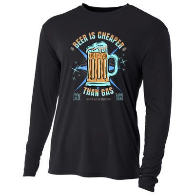 Funny Beer Is Cheaper Than Gas Anti Joe Biden Republican Cooling Performance Long Sleeve Crew