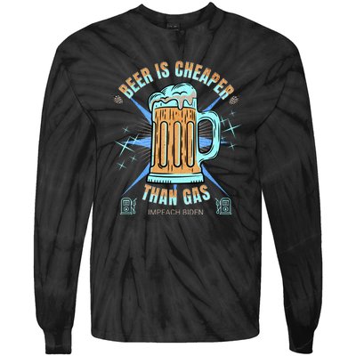 Funny Beer Is Cheaper Than Gas Anti Joe Biden Republican Tie-Dye Long Sleeve Shirt