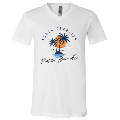 Famous Beach In North Carolina Souvenir V-Neck T-Shirt