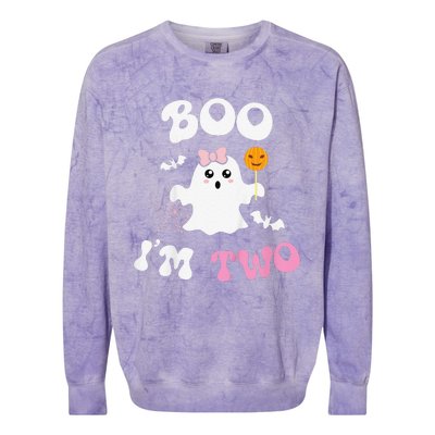 Funny Boo Im Two Ghost Second 2nd Birthday Groovy Halloween Colorblast Crewneck Sweatshirt