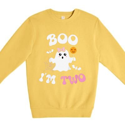 Funny Boo Im Two Ghost Second 2nd Birthday Groovy Halloween Premium Crewneck Sweatshirt