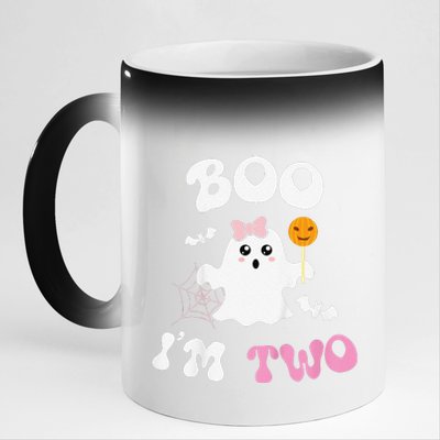 Funny Boo Im Two Ghost Second 2nd Birthday Groovy Halloween 11oz Black Color Changing Mug