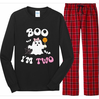 Funny Boo Im Two Ghost Second 2nd Birthday Groovy Halloween Long Sleeve Pajama Set