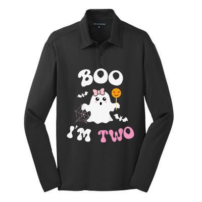 Funny Boo Im Two Ghost Second 2nd Birthday Groovy Halloween Silk Touch Performance Long Sleeve Polo