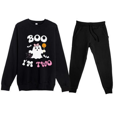 Funny Boo Im Two Ghost Second 2nd Birthday Groovy Halloween Premium Crewneck Sweatsuit Set