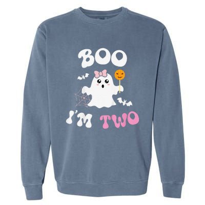 Funny Boo Im Two Ghost Second 2nd Birthday Groovy Halloween Garment-Dyed Sweatshirt