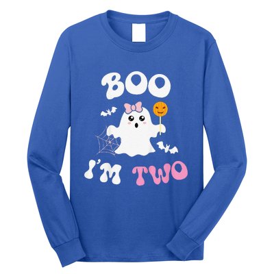 Funny Boo Im Two Ghost Second 2nd Birthday Groovy Halloween Long Sleeve Shirt