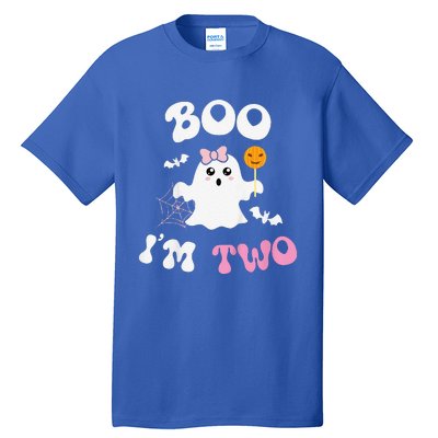 Funny Boo Im Two Ghost Second 2nd Birthday Groovy Halloween Tall T-Shirt