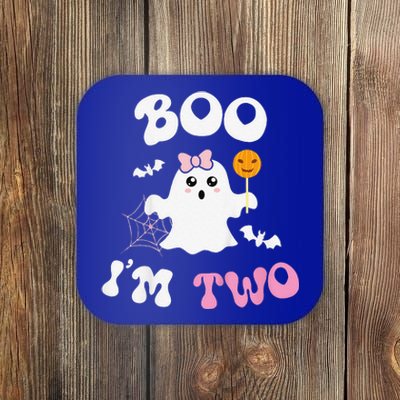 Funny Boo Im Two Ghost Second 2nd Birthday Groovy Halloween Coaster