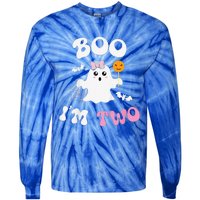 Funny Boo Im Two Ghost Second 2nd Birthday Groovy Halloween Tie-Dye Long Sleeve Shirt