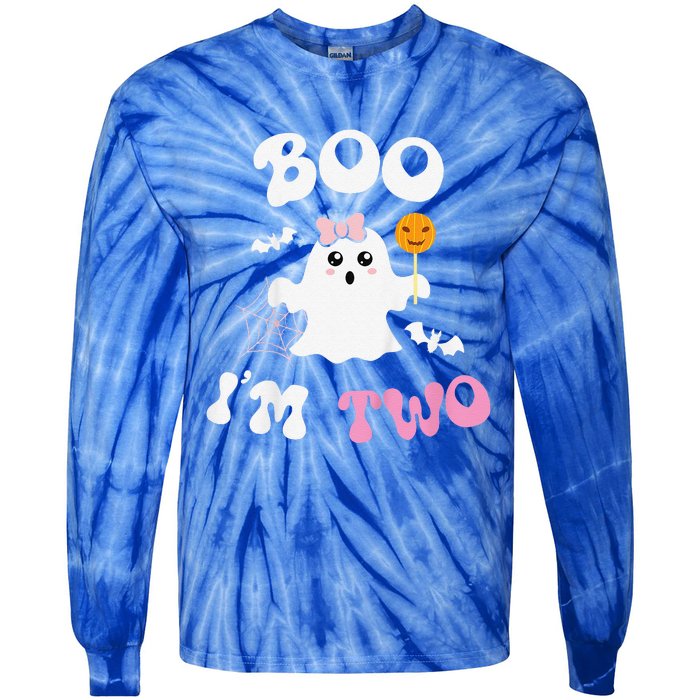 Funny Boo Im Two Ghost Second 2nd Birthday Groovy Halloween Tie-Dye Long Sleeve Shirt