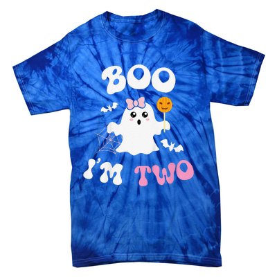 Funny Boo Im Two Ghost Second 2nd Birthday Groovy Halloween Tie-Dye T-Shirt