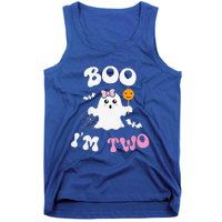 Funny Boo Im Two Ghost Second 2nd Birthday Groovy Halloween Tank Top