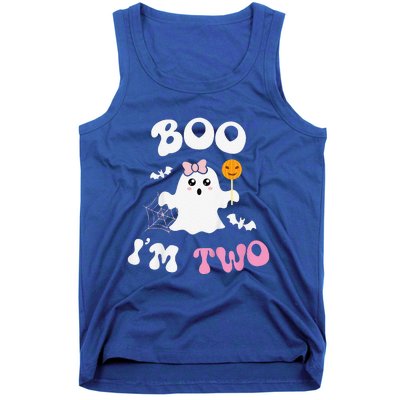 Funny Boo Im Two Ghost Second 2nd Birthday Groovy Halloween Tank Top