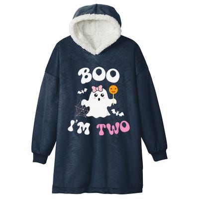 Funny Boo Im Two Ghost Second 2nd Birthday Groovy Halloween Hooded Wearable Blanket