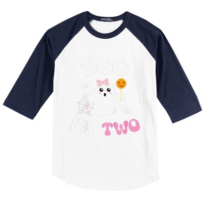 Funny Boo Im Two Ghost Second 2nd Birthday Groovy Halloween Baseball Sleeve Shirt