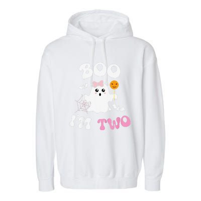 Funny Boo Im Two Ghost Second 2nd Birthday Groovy Halloween Garment-Dyed Fleece Hoodie