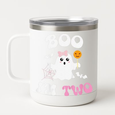 Funny Boo Im Two Ghost Second 2nd Birthday Groovy Halloween 12 oz Stainless Steel Tumbler Cup