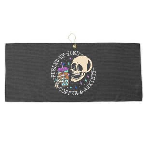 Fueled By Iced Coffee And Anxiety Skull Coffee Lover Large Microfiber Waffle Golf Towel