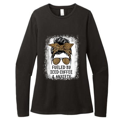 Fueled By Iced Coffee And Anxiety Funny Groovy Coffee Lover Womens CVC Long Sleeve Shirt