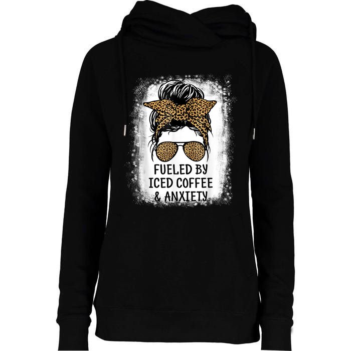 Fueled By Iced Coffee And Anxiety Funny Groovy Coffee Lover Womens Funnel Neck Pullover Hood