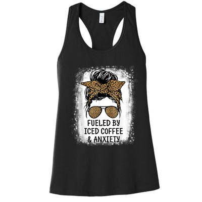 Fueled By Iced Coffee And Anxiety Funny Groovy Coffee Lover Women's Racerback Tank