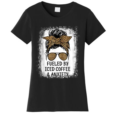 Fueled By Iced Coffee And Anxiety Funny Groovy Coffee Lover Women's T-Shirt