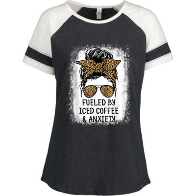 Fueled By Iced Coffee And Anxiety Funny Groovy Coffee Lover Enza Ladies Jersey Colorblock Tee