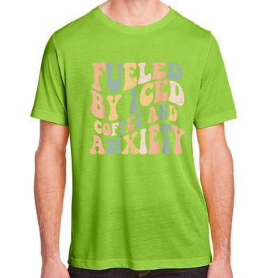 Fueled By Iced Coffee And Anxiety Funny Groovy Iced Coffee Adult ChromaSoft Performance T-Shirt