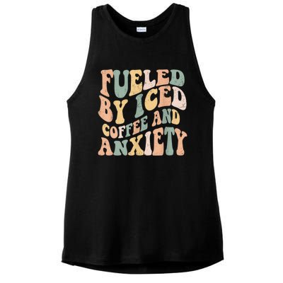 Fueled By Iced Coffee And Anxiety Funny Groovy Iced Coffee Ladies PosiCharge Tri-Blend Wicking Tank