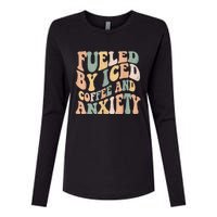 Fueled By Iced Coffee And Anxiety Funny Groovy Iced Coffee Womens Cotton Relaxed Long Sleeve T-Shirt