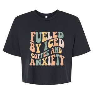 Fueled By Iced Coffee And Anxiety Funny Groovy Iced Coffee Bella+Canvas Jersey Crop Tee