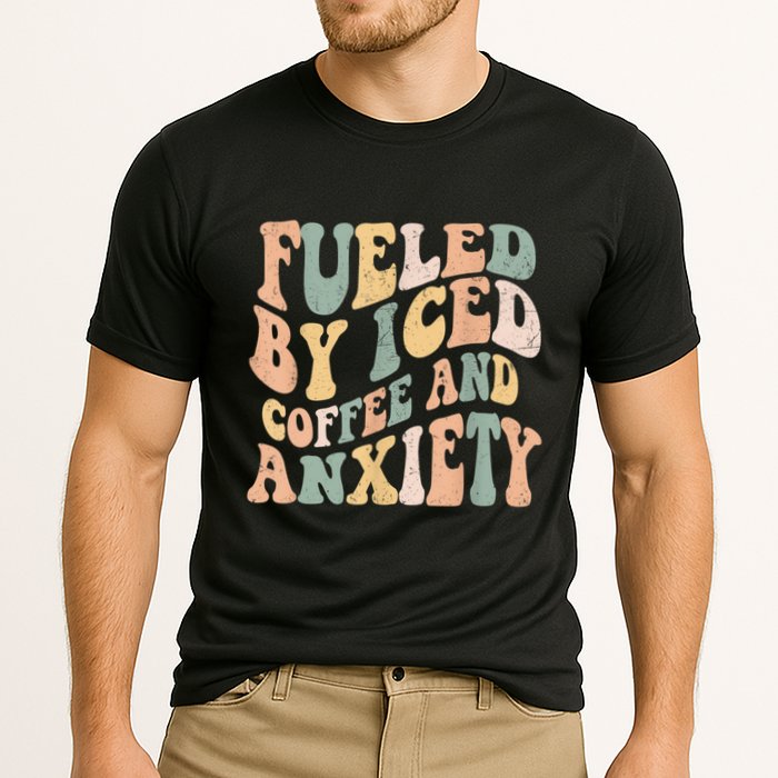 Fueled By Iced Coffee And Anxiety Funny Groovy Iced Coffee Cooling Performance Crew T-Shirt