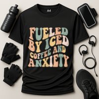 Fueled By Iced Coffee And Anxiety Funny Groovy Iced Coffee Cooling Performance Crew T-Shirt