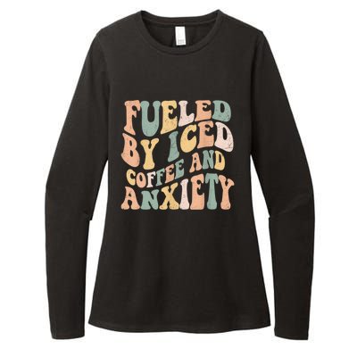 Fueled By Iced Coffee And Anxiety Funny Groovy Iced Coffee Womens CVC Long Sleeve Shirt