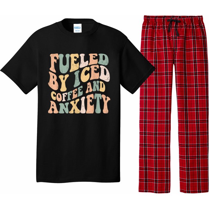 Fueled By Iced Coffee And Anxiety Funny Groovy Iced Coffee Pajama Set