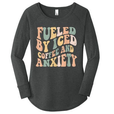 Fueled By Iced Coffee And Anxiety Funny Groovy Iced Coffee Women's Perfect Tri Tunic Long Sleeve Shirt