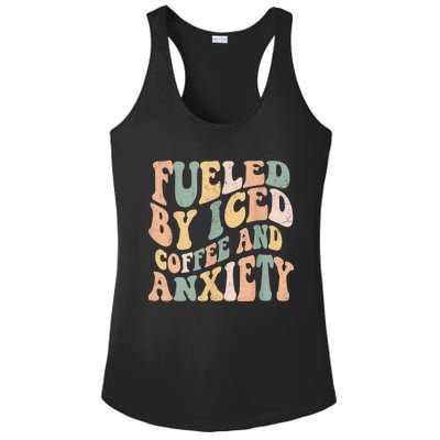 Fueled By Iced Coffee And Anxiety Funny Groovy Iced Coffee Ladies PosiCharge Competitor Racerback Tank