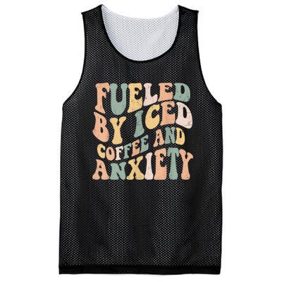 Fueled By Iced Coffee And Anxiety Funny Groovy Iced Coffee Mesh Reversible Basketball Jersey Tank